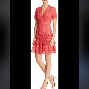 French Connection Arta Tiered Lace Dress in Azalea